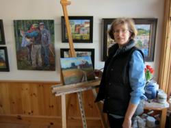 Elizabeth Johnson Canadian painter working in her studio